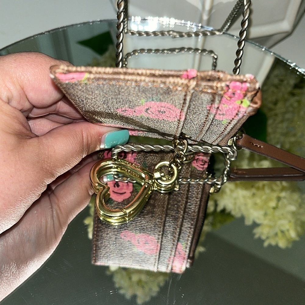 Juicy Couture Floral Painted Keychain Card Case w/Coin Zip Compartment - Picture 12 of 14